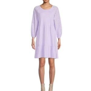 Time & Tru Eyelet Tiered Dress XXXL 22 Cotton 3/4 Sleeve Boat Neck Beach Casual